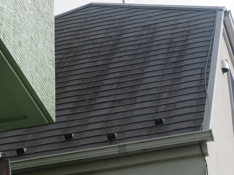 屋根の勾配がきつくて乗れないので、塗装の際は屋根の上にも足場が必要です。